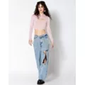 Long Sleeve Sparkle Mesh Cutout Crop Top at Spencer's