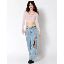 Long Sleeve Sparkle Mesh Cutout Crop Top at Spencer's