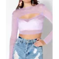 Lavender Celestial Sparkle Mesh Crop Top at Spencer's