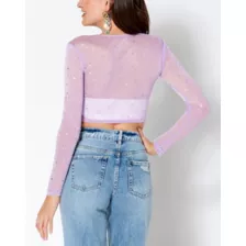 Lavender Celestial Sparkle Mesh Crop Top at Spencer's