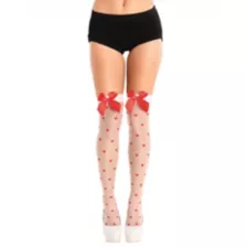 Red and White Heart Bow Thigh High Stockings at Spencer's
