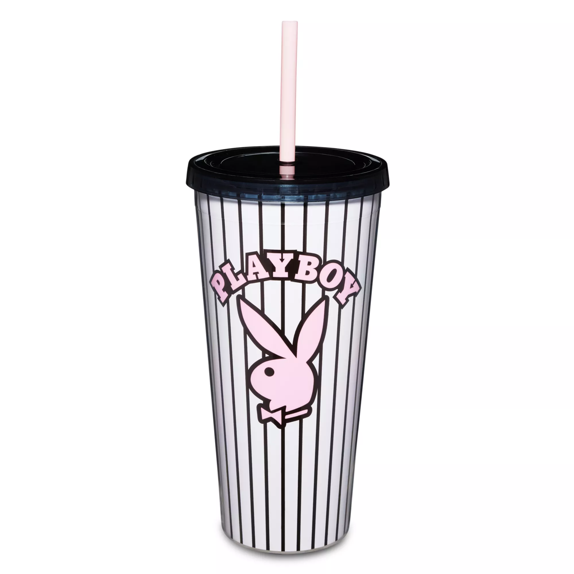 Playboy Bunny Pinstripe Cup with Straw - 20 oz. at Spencer's