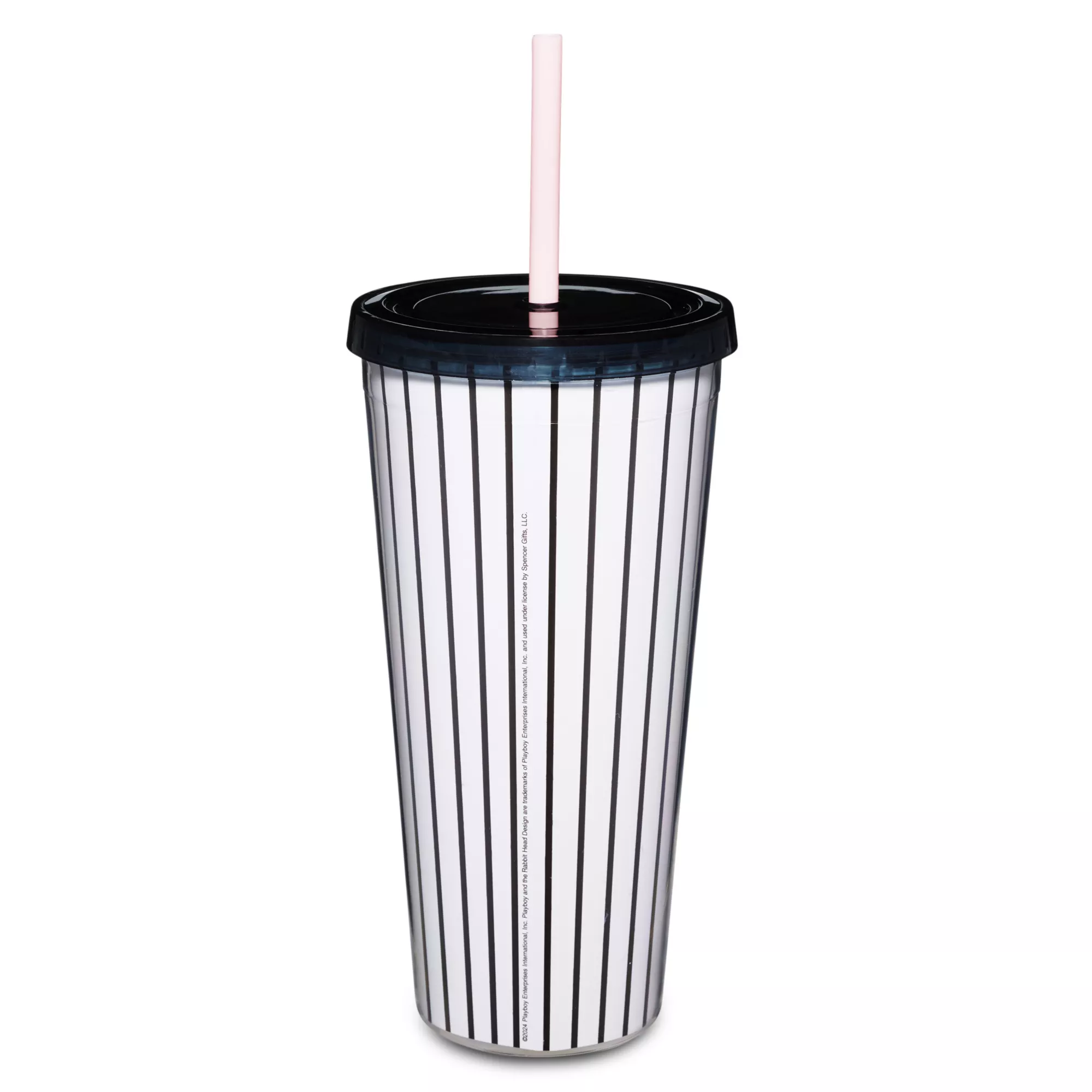 Playboy Bunny Pinstripe Cup with Straw - 20 oz. at Spencer's