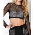 Black Open Mesh Crop Top at Spencer's