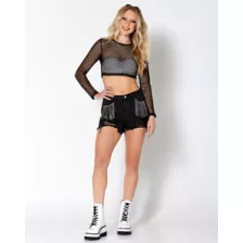 Black Open Mesh Crop Top at Spencer's