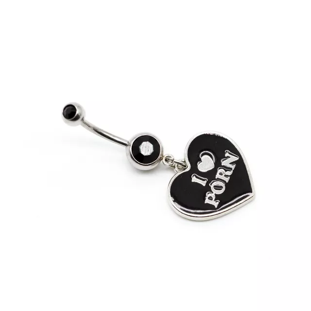 Gauge Stripper Porn - CZ Black I Heart Porn Dangle Belly Ring 14 Gauge - Danny Duncan - Spencer's