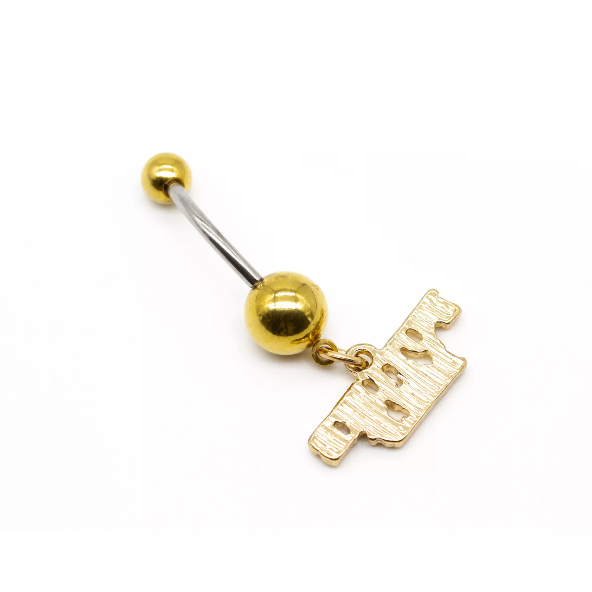 CZ Goldtone Future Milf Dangle Belly Ring - 14 Gauge at Spencer's