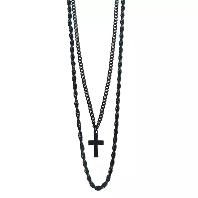 Black Cross Layered Chain Necklaces at Spencer's