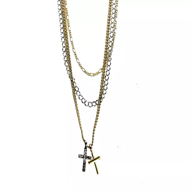 Multi-Pack Goldtone and Silvertone Cross Pendant Chain Necklace - 3 Pack at Spencer's