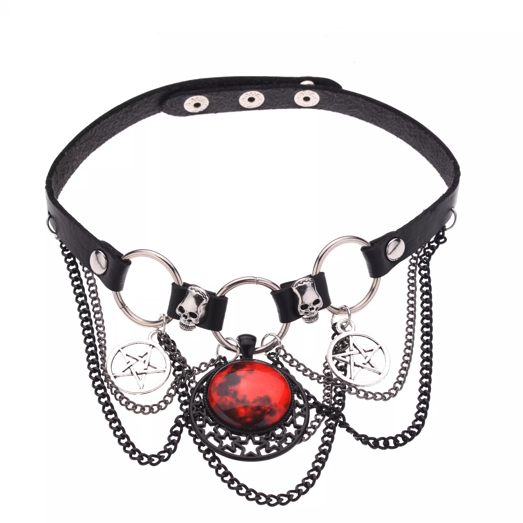 Blood Moon Pentagram Skull Chain Choker Necklace at Spencer's