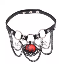 Blood Moon Pentagram Skull Chain Choker Necklace at Spencer's