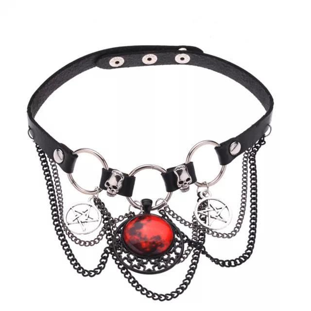Blood Moon Pentagram Skull Chain Choker Necklace at Spencer's