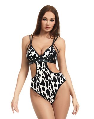Cow Print Cutout Bodysuit