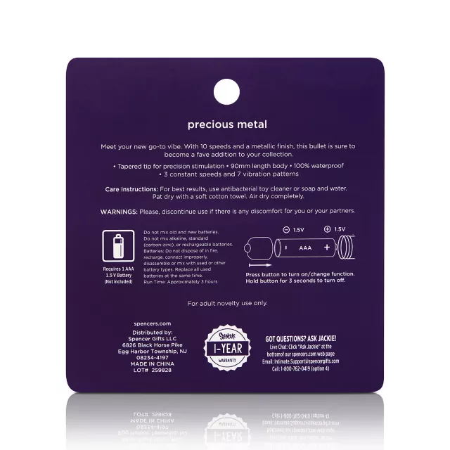 Purple Precious Metal 10-Function Waterproof Bullet Vibrator 3.5 Inch - Hott Love at Spencer's