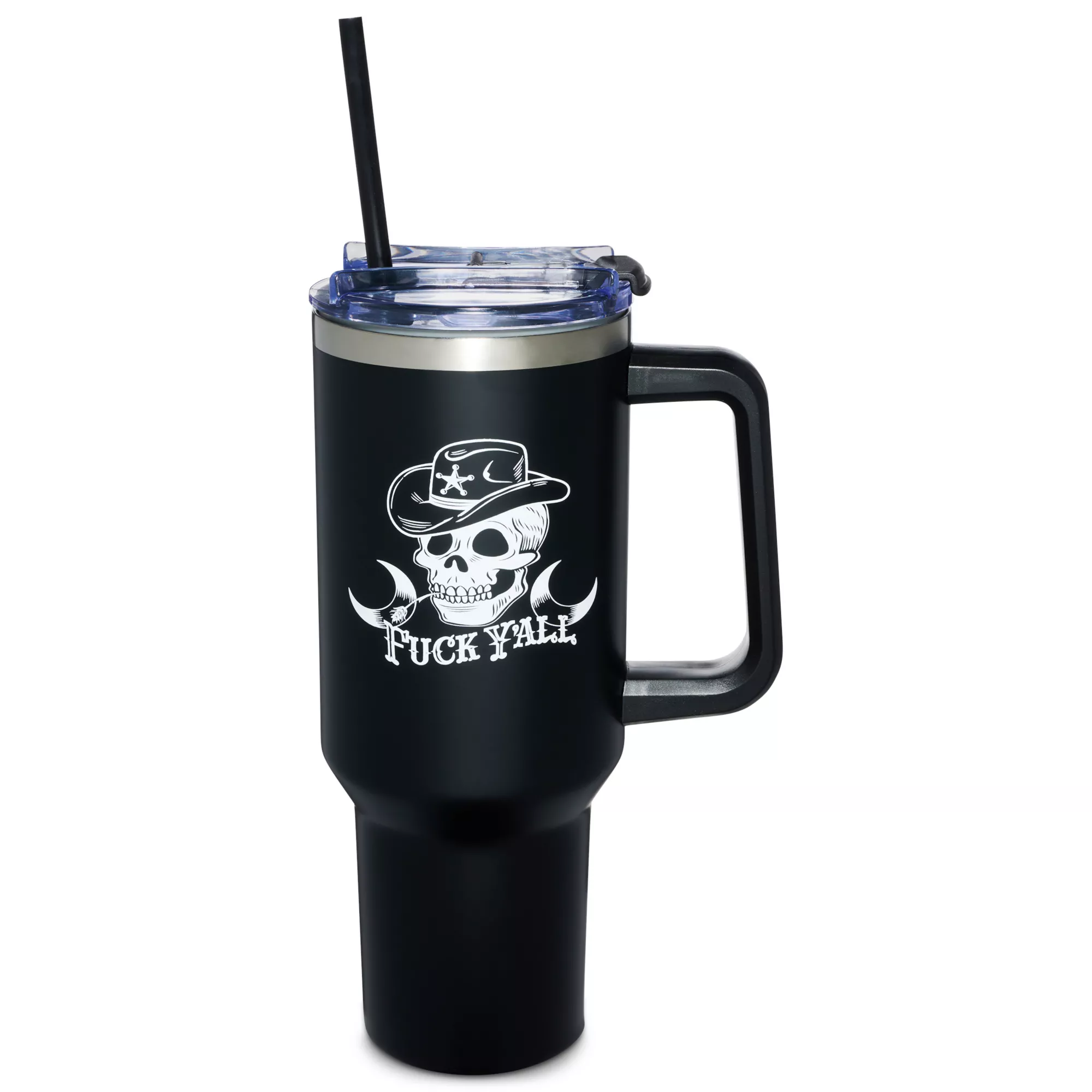 Skeleton Cowboy Travel Tumbler with Straw - 40 oz. at Spencer's
