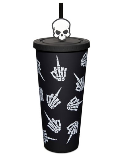 Skeleton Middle Finger Cup with Straw - oz