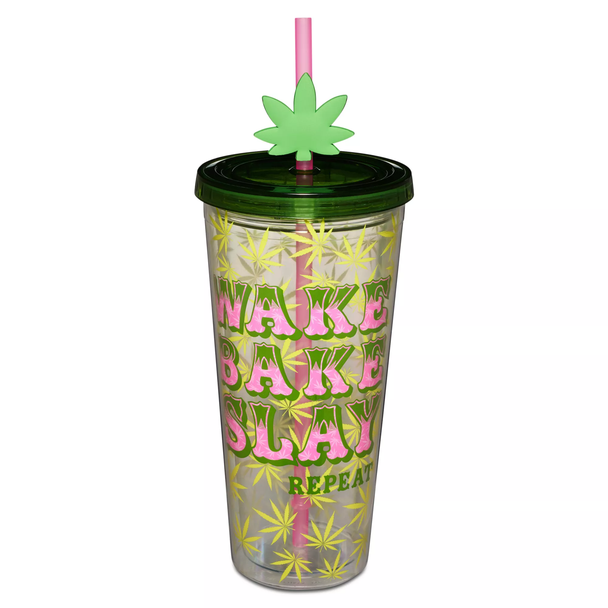 Wake Bake Slay Weed Leaf Cup with Straw - 22 oz. at Spencer's