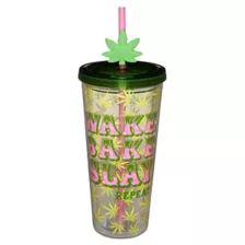 Wake Bake Slay Weed Leaf Cup with Straw - 22 oz. at Spencer's