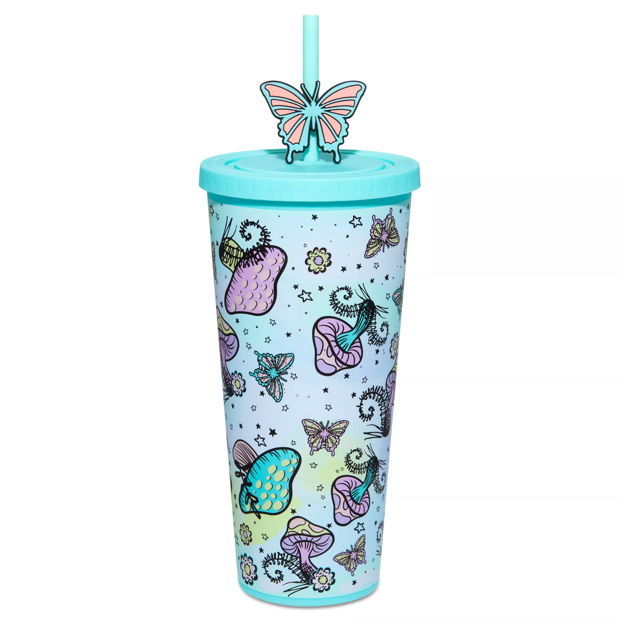 Pastel Mushroom Butterfly Cup with Straw - 22 oz. at Spencer's