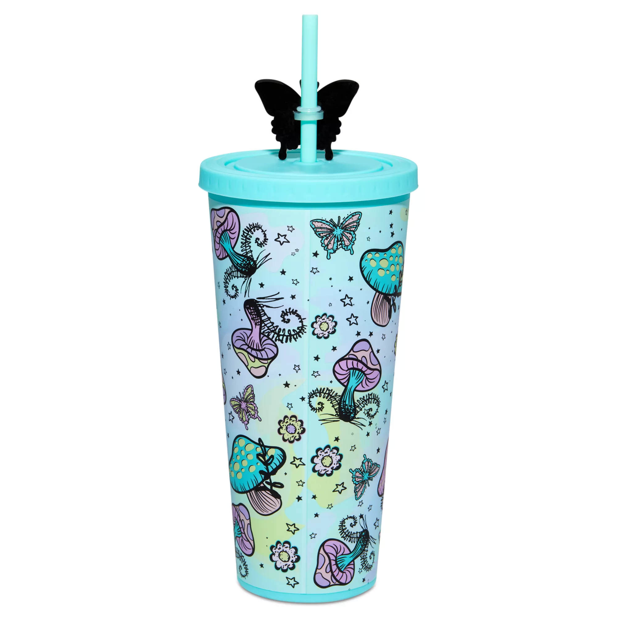 Pastel Mushroom Butterfly Cup with Straw - 22 oz. at Spencer's