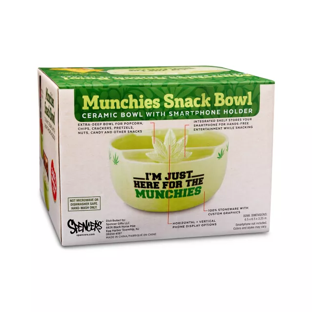 Here for the Munchies Weed Leaf Snack Bowl with Smartphone Holder - 32 oz. at Spencer's