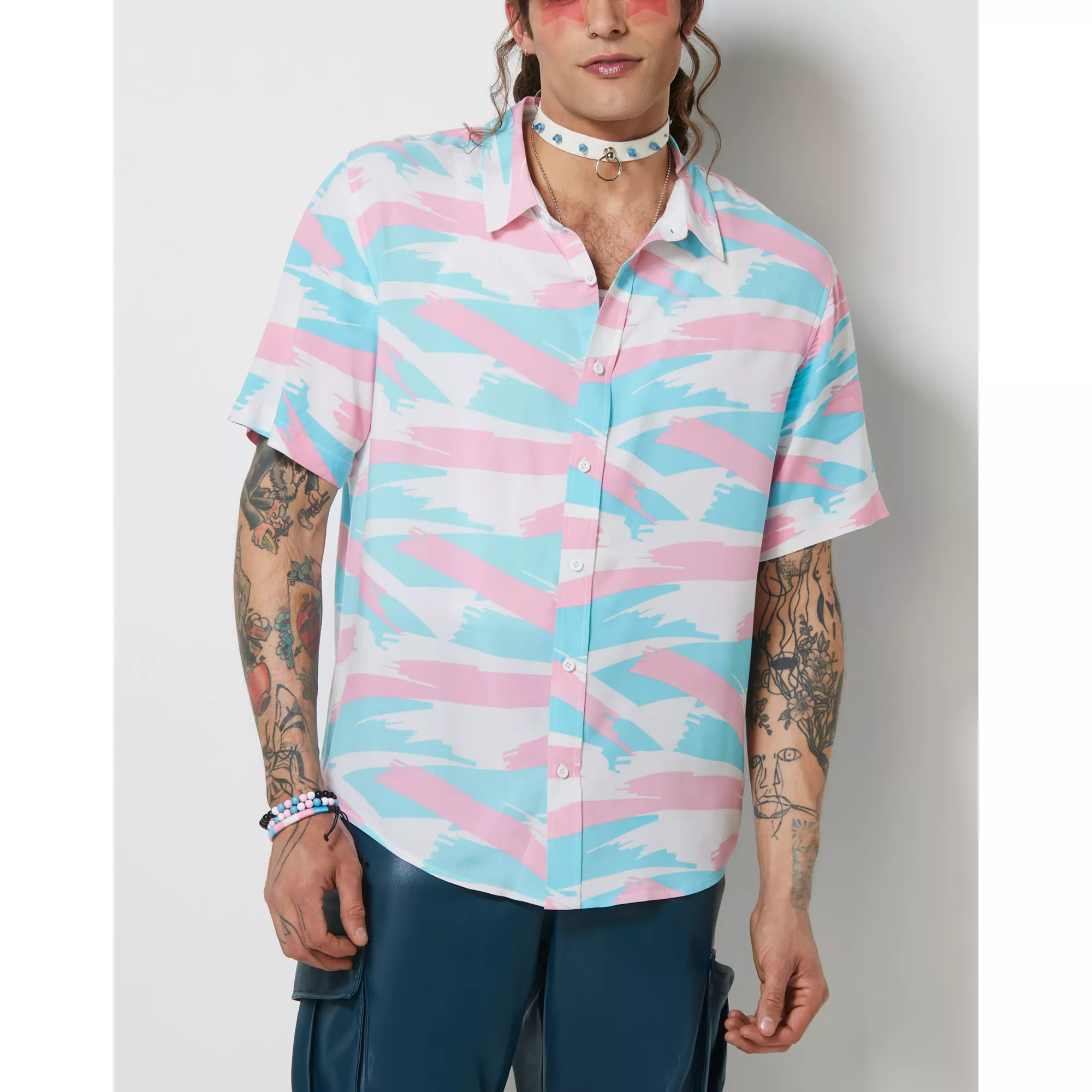 Trans Pride Brush Strokes Button Down Shirt at Spencer's