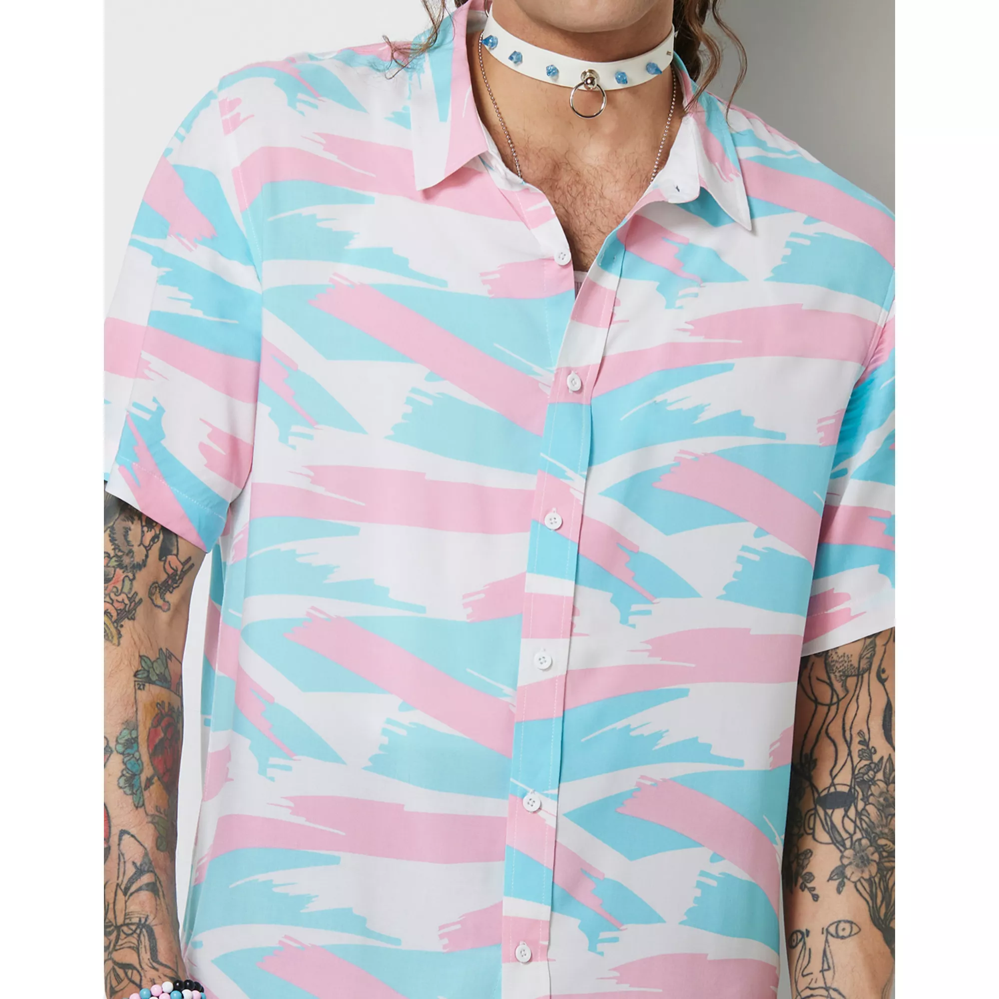 Trans Pride Brush Strokes Button Down Shirt at Spencer's