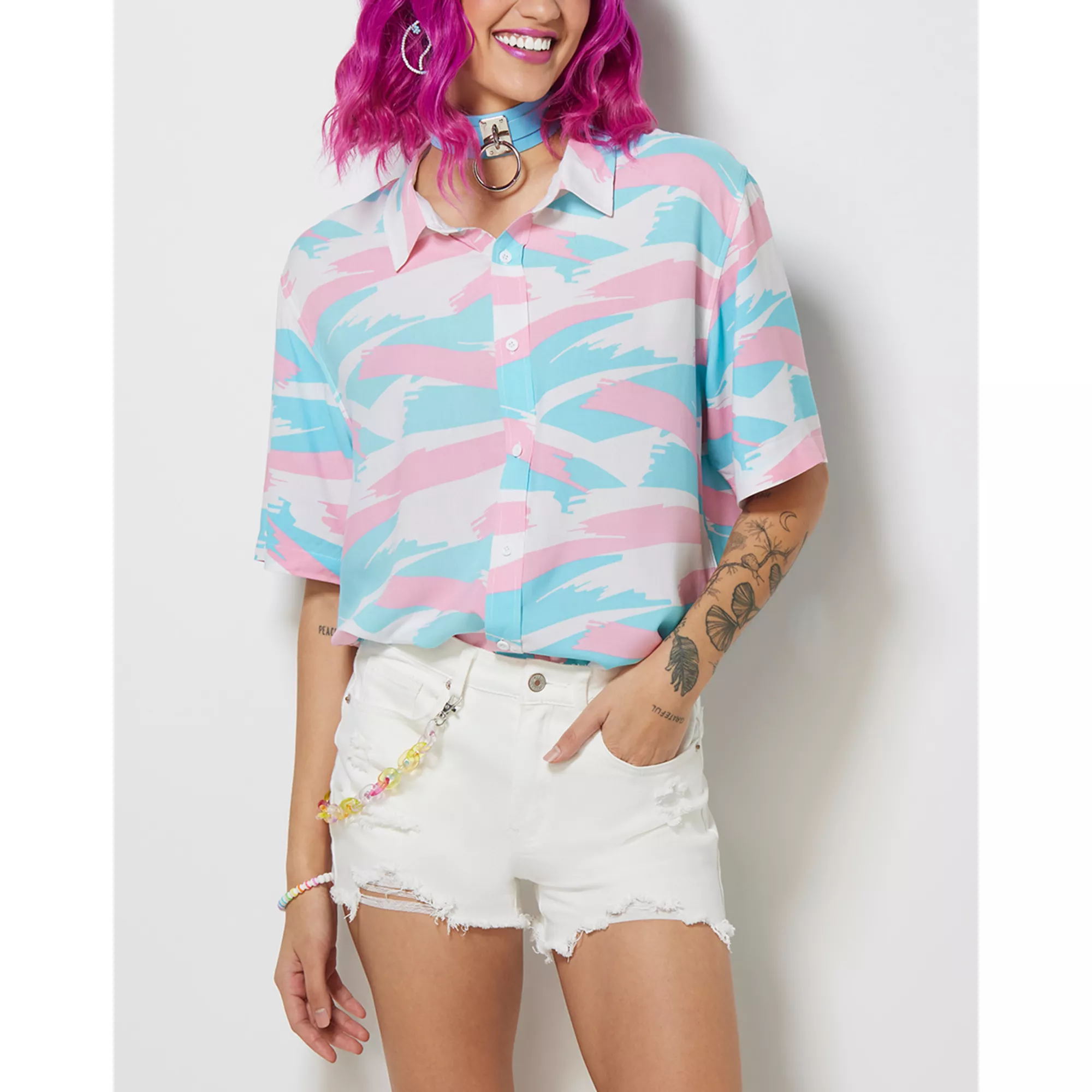 Trans Pride Brush Strokes Button Down Shirt at Spencer's