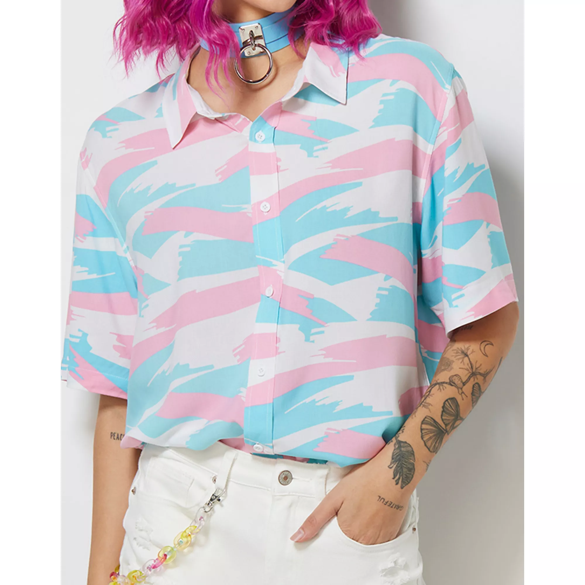 Trans Pride Brush Strokes Button Down Shirt at Spencer's