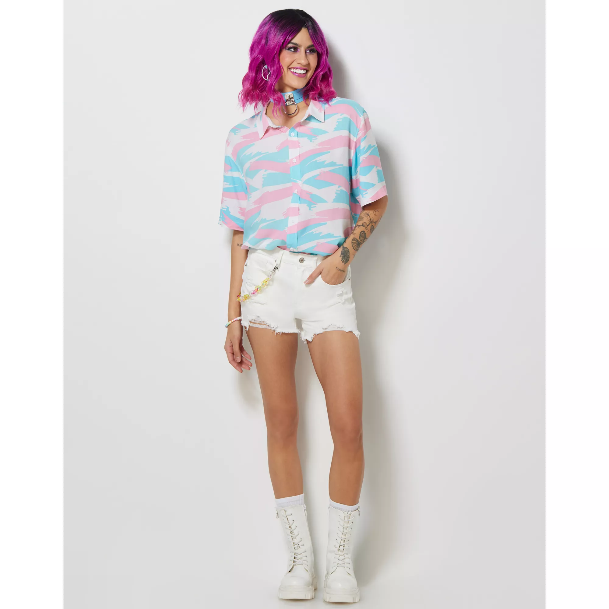 Trans Pride Brush Strokes Button Down Shirt at Spencer's