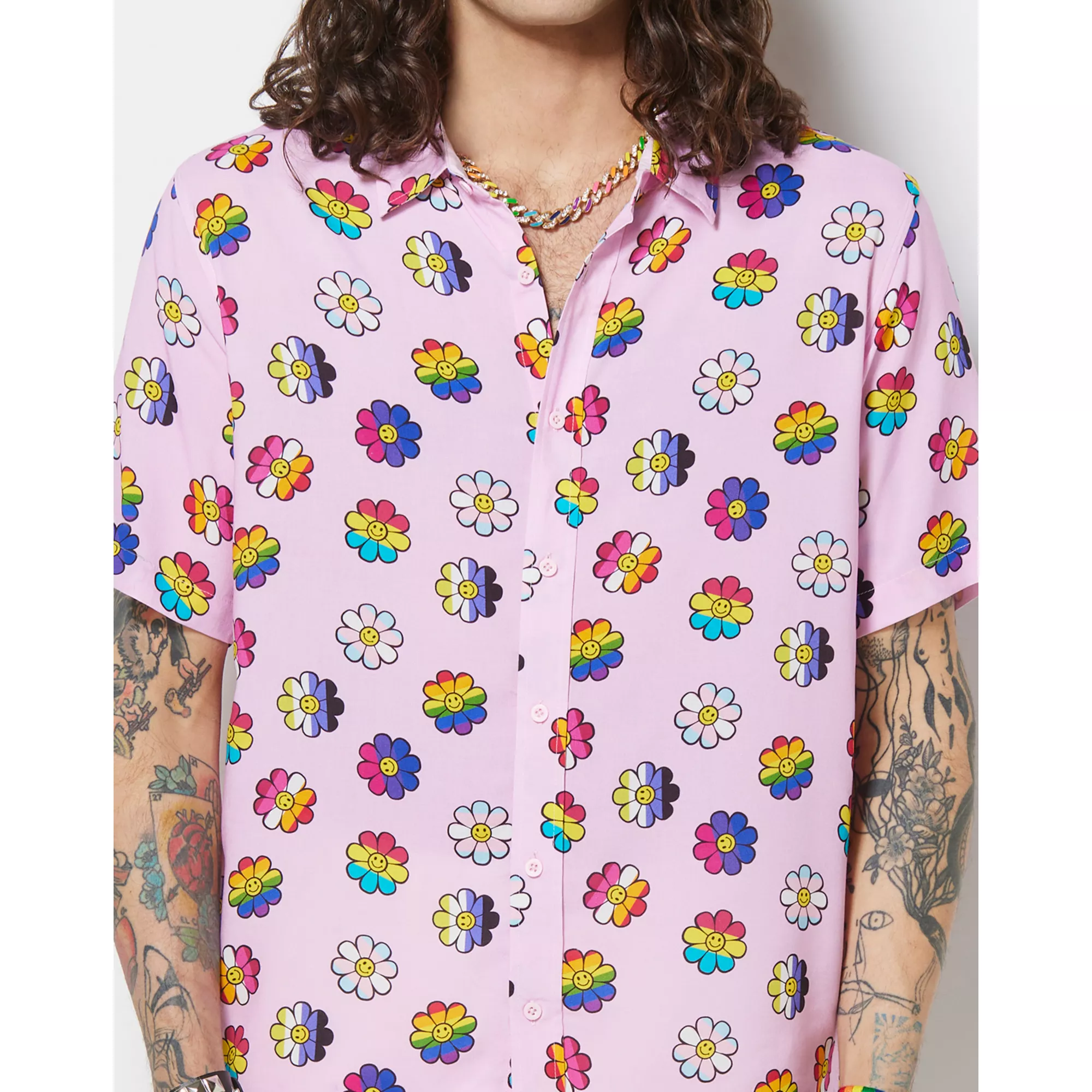 LGBTQIA Pride Flowered Button Down Shirt at Spencer's