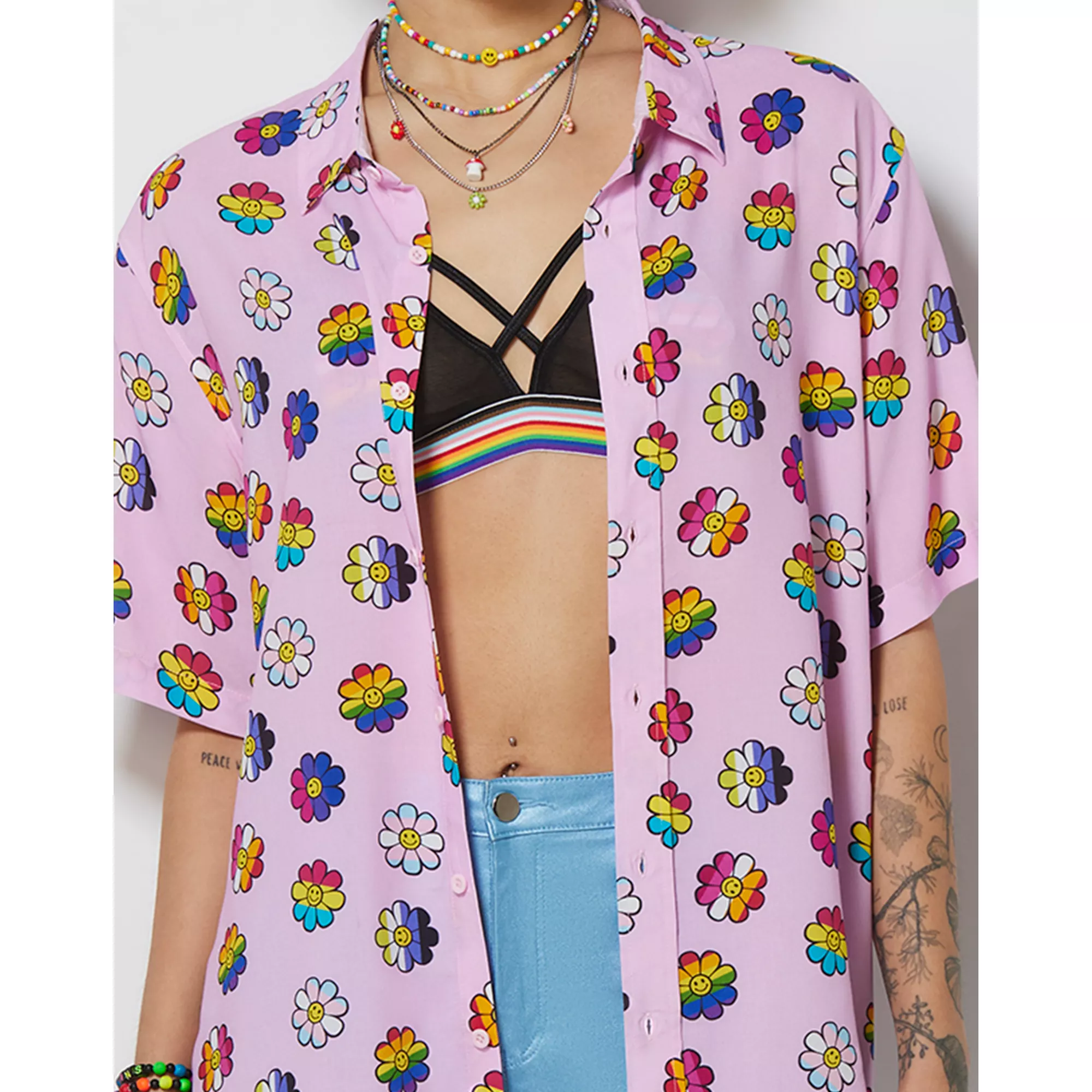 LGBTQIA Pride Flowered Button Down Shirt at Spencer's