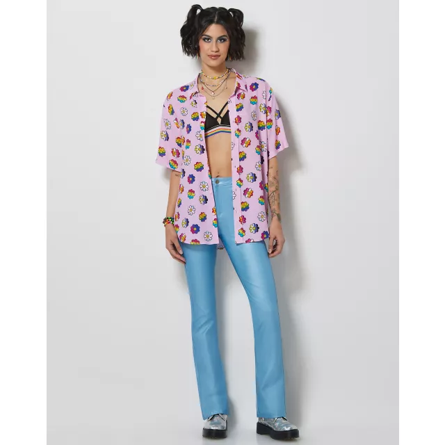 LGBTQIA Pride Flowered Button Down Shirt at Spencer's