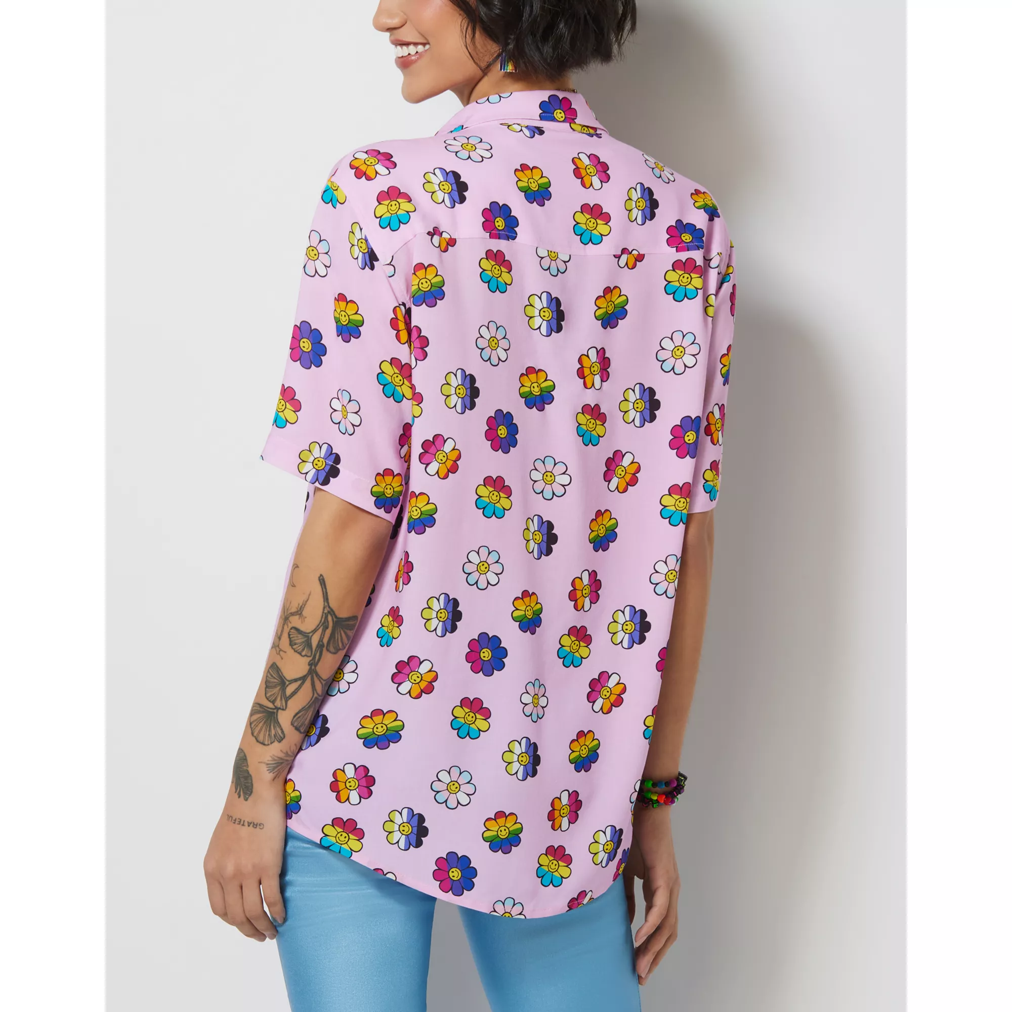 LGBTQIA Pride Flowered Button Down Shirt at Spencer's