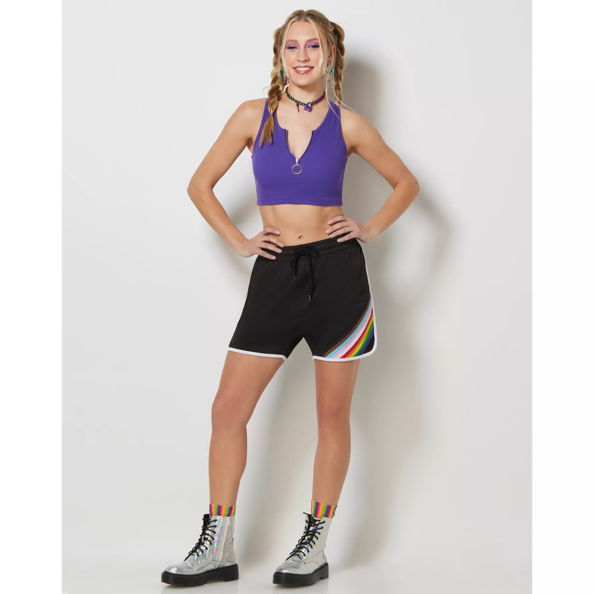 Pride Progress Flag Colors Striped Shorts at Spencer's