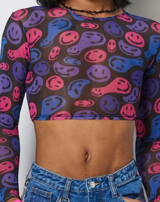 Bisexual Pride Smiley Face Mesh Crop Top