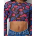 Bisexual Pride Smiley Face Mesh Crop Top at Spencer's