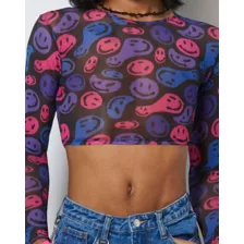 Bisexual Pride Smiley Face Mesh Crop Top at Spencer's