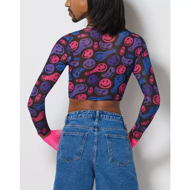Bisexual Pride Smiley Face Mesh Crop Top at Spencer's