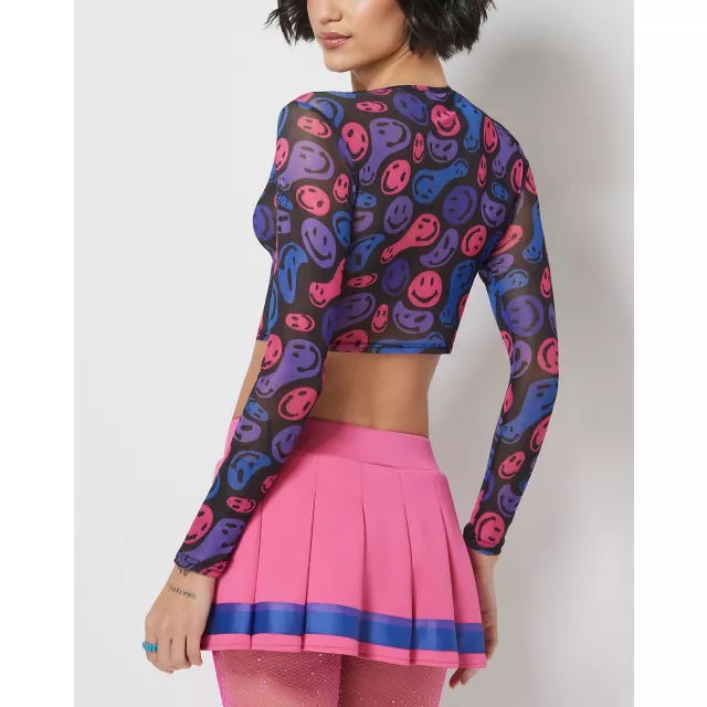 Bisexual Pride Smiley Face Mesh Crop Top at Spencer's