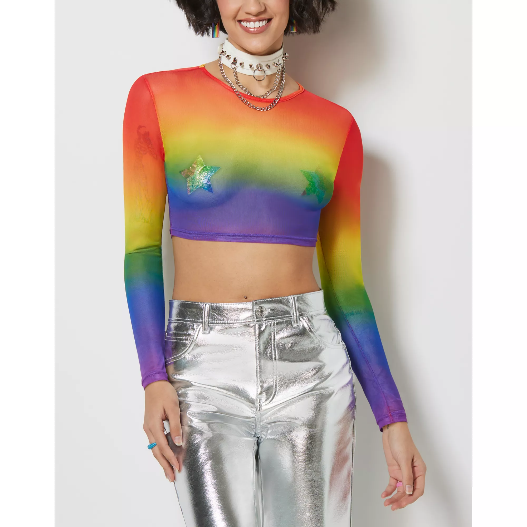 Rainbow Pride Mesh Crop Top at Spencer's
