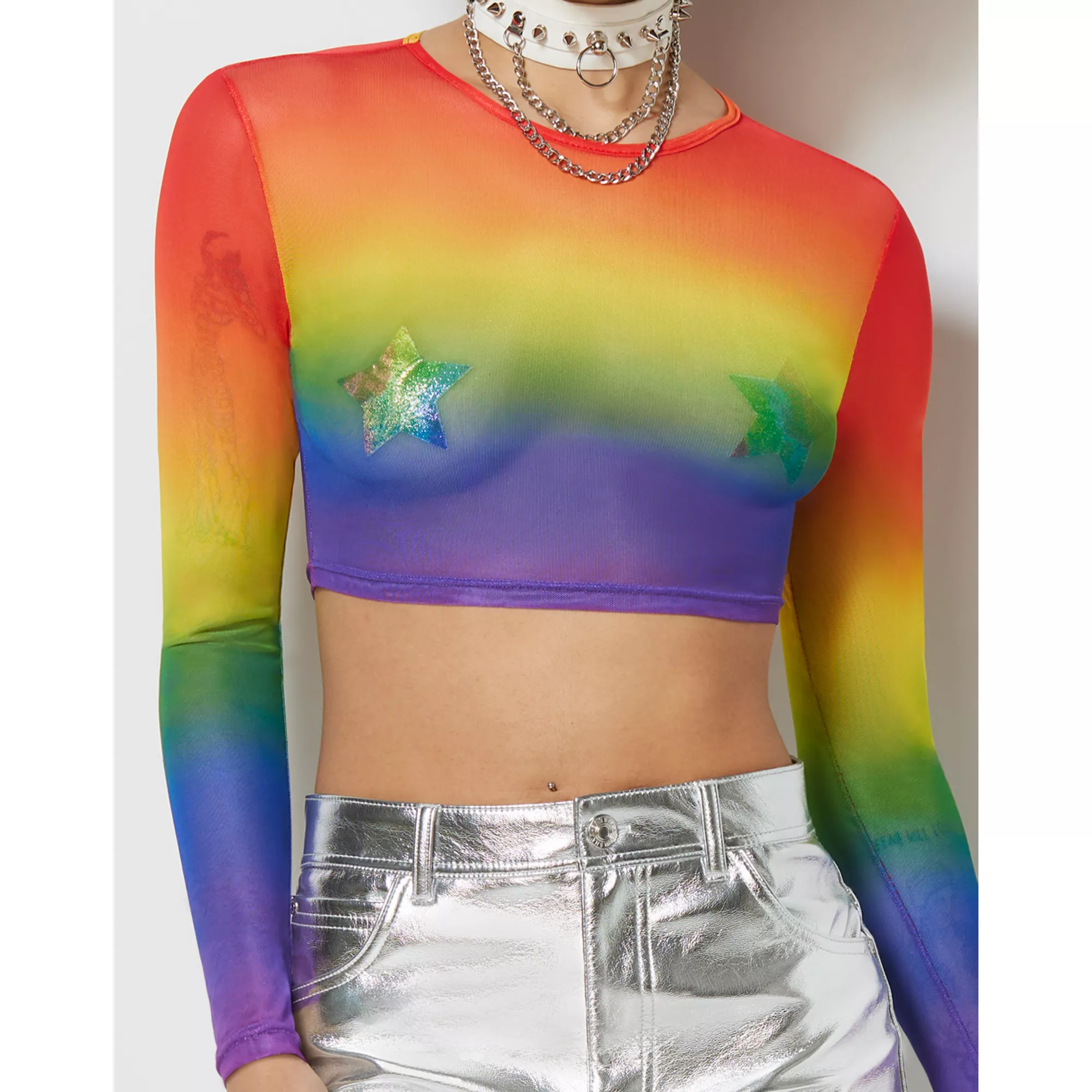 Rainbow Pride Mesh Crop Top at Spencer's