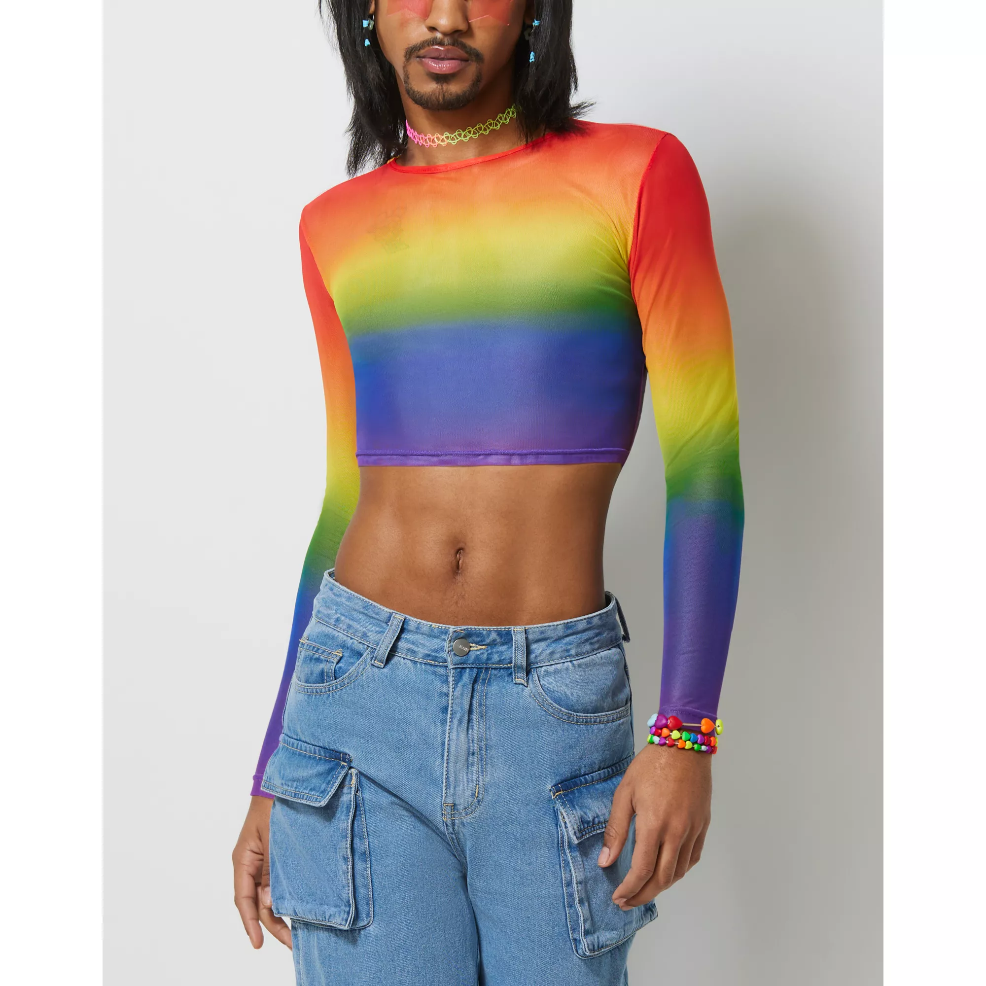 Rainbow Pride Mesh Crop Top at Spencer's
