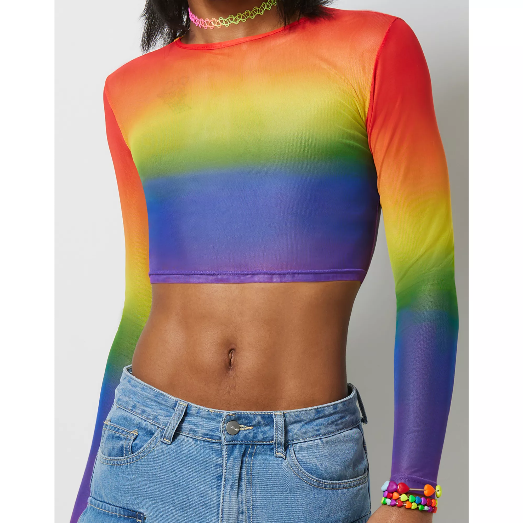 Rainbow Pride Mesh Crop Top at Spencer's