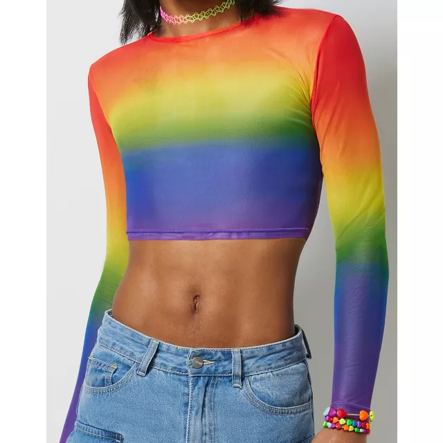 Rainbow Pride Mesh Crop Top at Spencer's