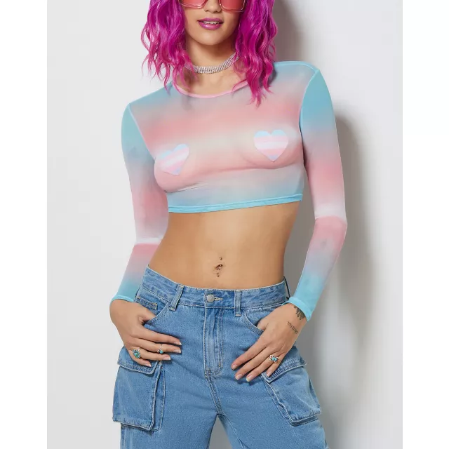 Trans Pride Mesh Crop Top at Spencer's
