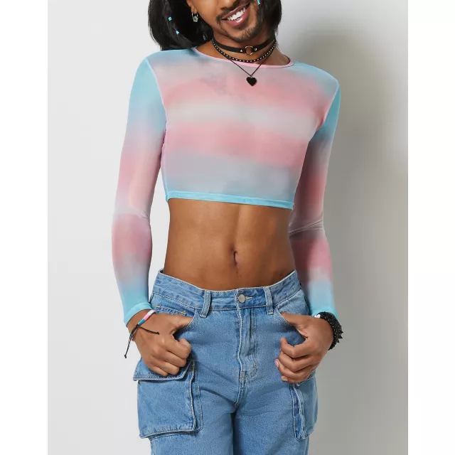 Trans Pride Mesh Crop Top at Spencer's