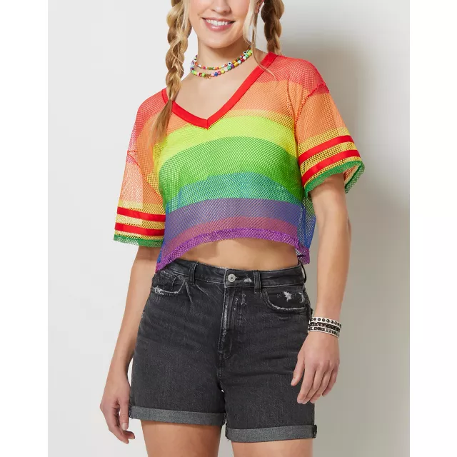 Rainbow Pride Mesh Crop Jersey at Spencer's