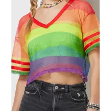 Rainbow Pride Mesh Crop Jersey at Spencer's