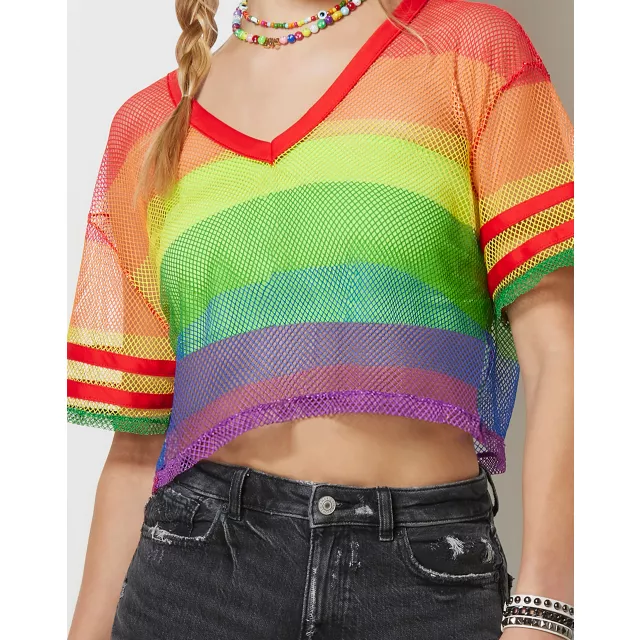 Rainbow Pride Mesh Crop Jersey at Spencer's